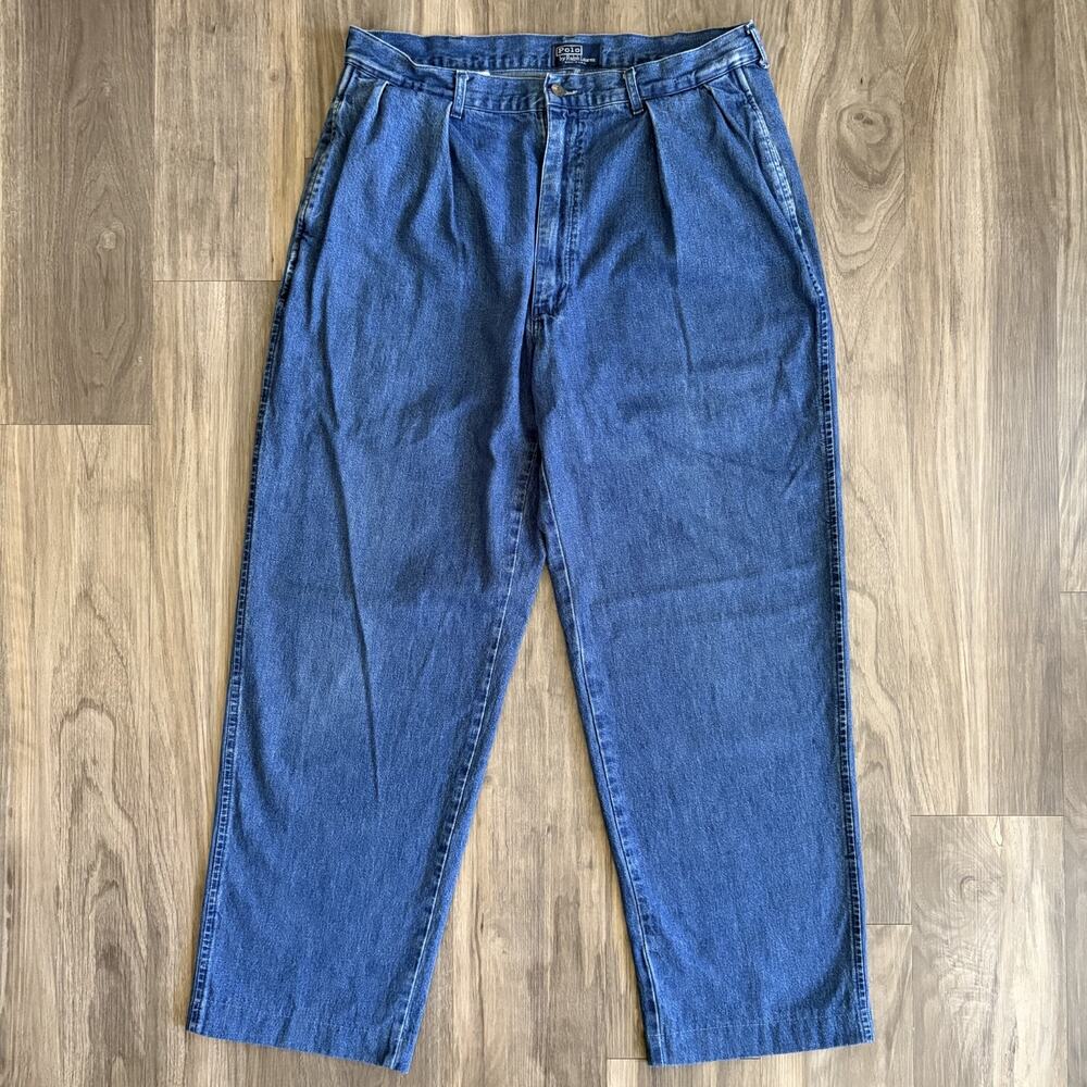 Vintage Polo Ralph Lauren Pleated Jeans Men's Size 32x28 Medium Wash Made in USA